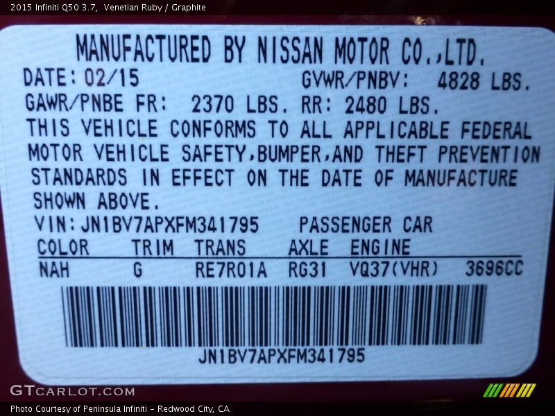 Venetian Ruby / Graphite 2015 Infiniti Q50 3.7
