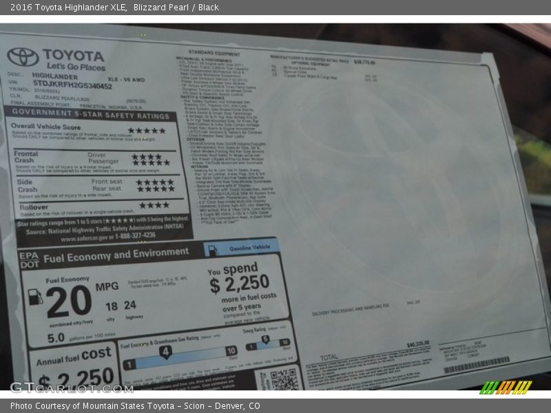 Blizzard Pearl / Black 2016 Toyota Highlander XLE