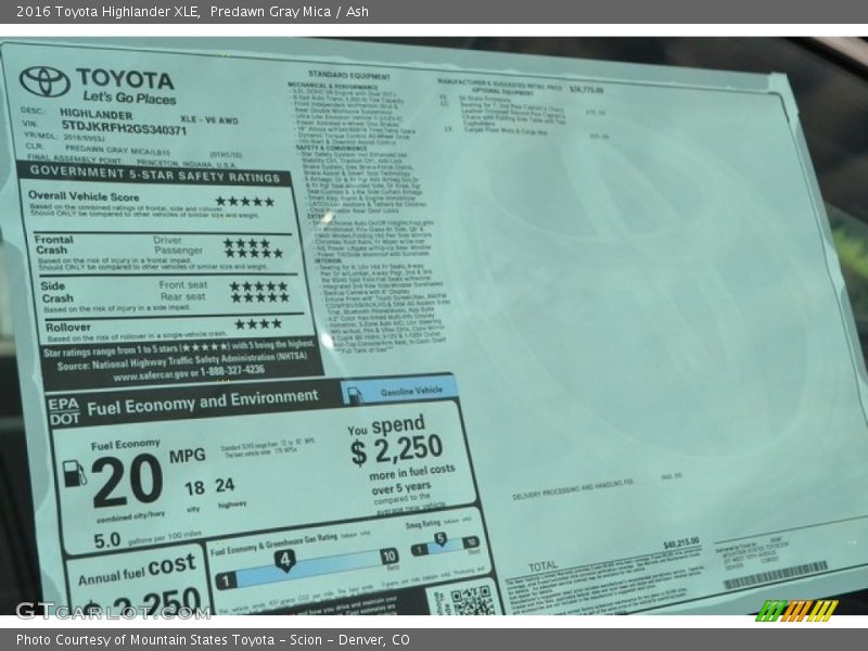 Predawn Gray Mica / Ash 2016 Toyota Highlander XLE