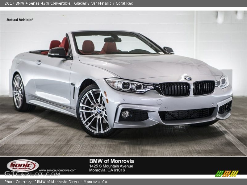 Glacier Silver Metallic / Coral Red 2017 BMW 4 Series 430i Convertible