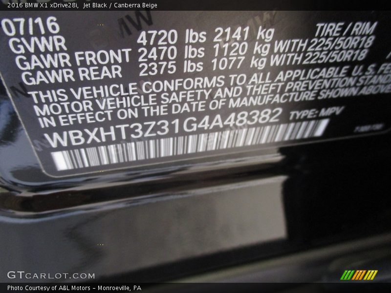 Jet Black / Canberra Beige 2016 BMW X1 xDrive28i