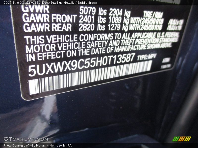 Deep Sea Blue Metallic / Saddle Brown 2017 BMW X3 xDrive28i