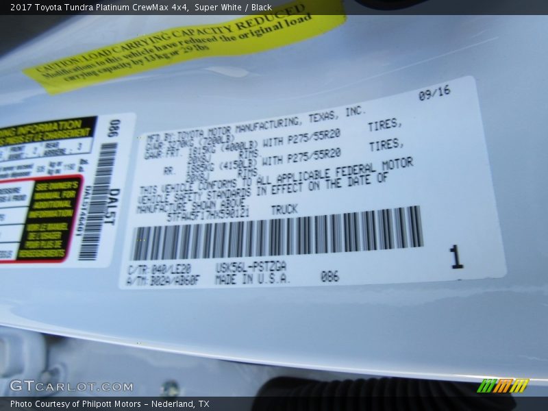 2017 Tundra Platinum CrewMax 4x4 Super White Color Code 040
