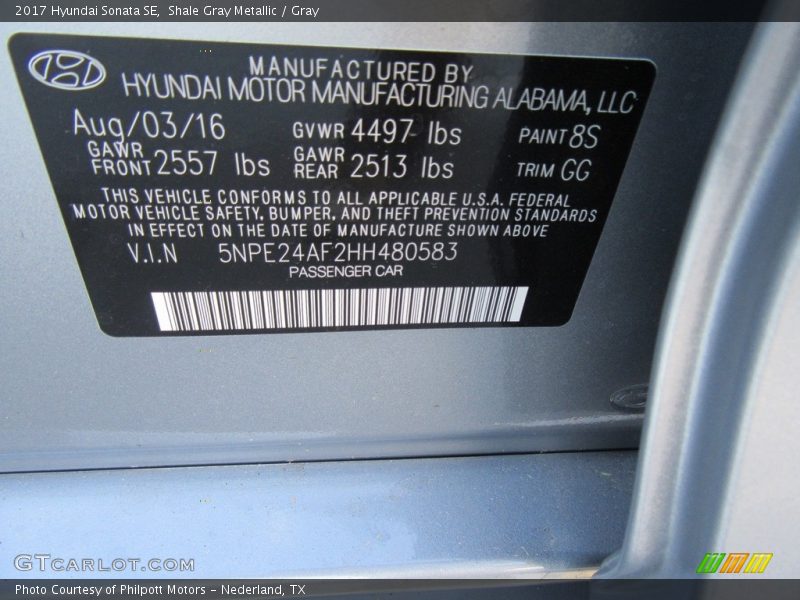 Shale Gray Metallic / Gray 2017 Hyundai Sonata SE