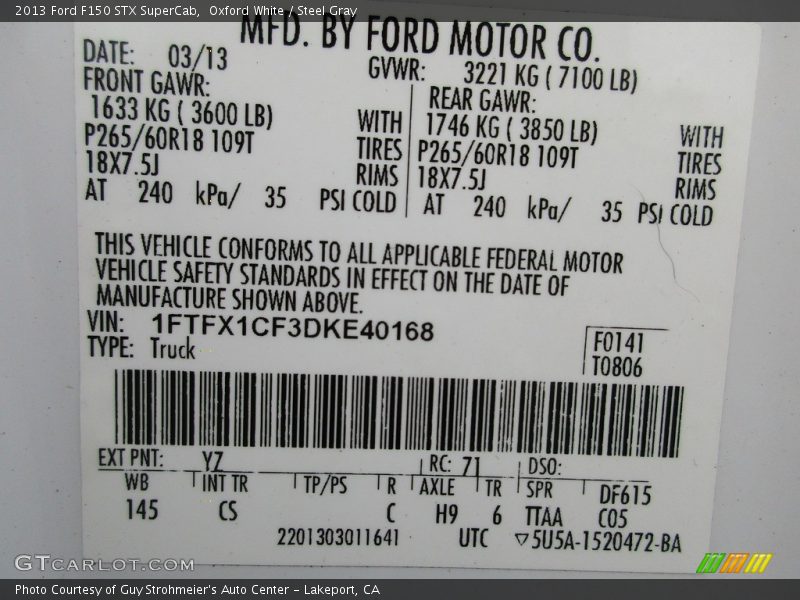 Oxford White / Steel Gray 2013 Ford F150 STX SuperCab