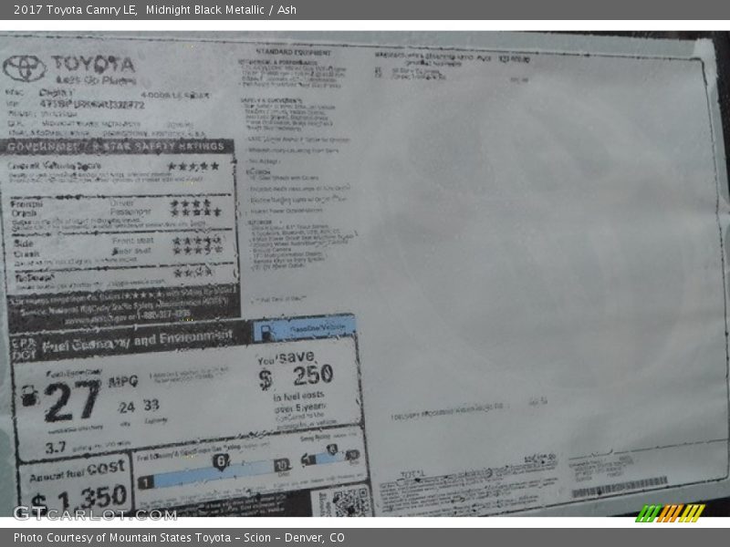 Midnight Black Metallic / Ash 2017 Toyota Camry LE