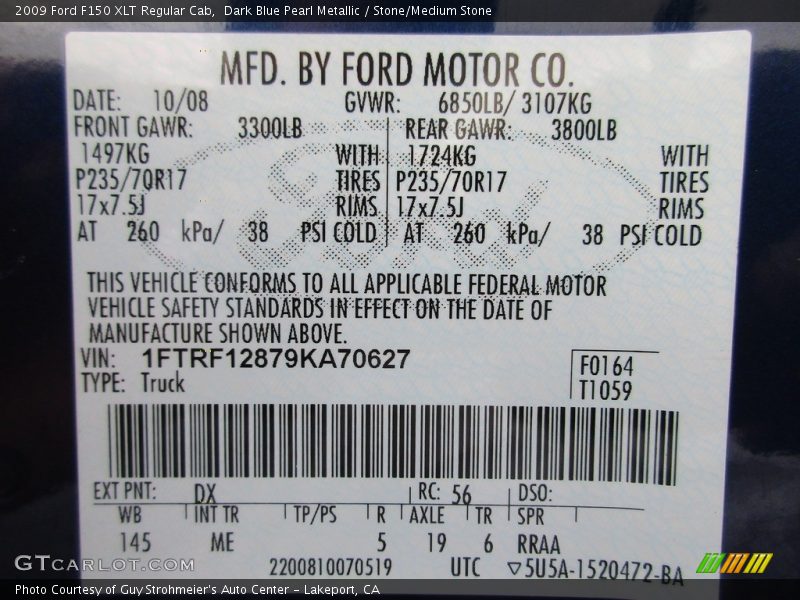 Dark Blue Pearl Metallic / Stone/Medium Stone 2009 Ford F150 XLT Regular Cab