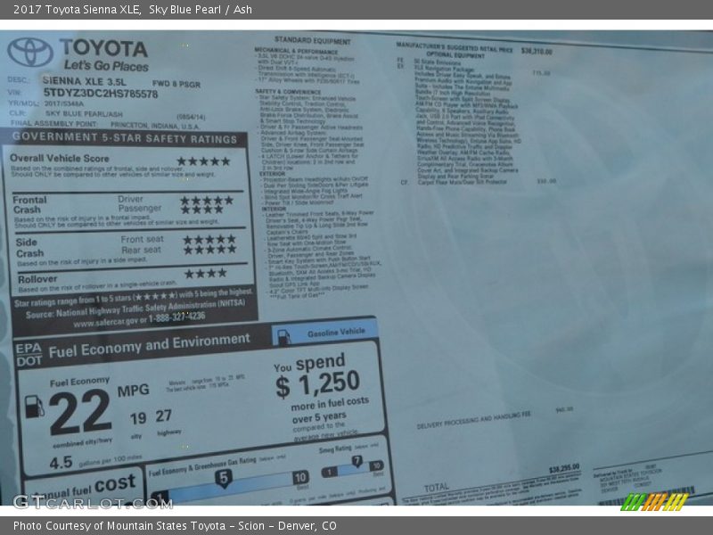 Sky Blue Pearl / Ash 2017 Toyota Sienna XLE