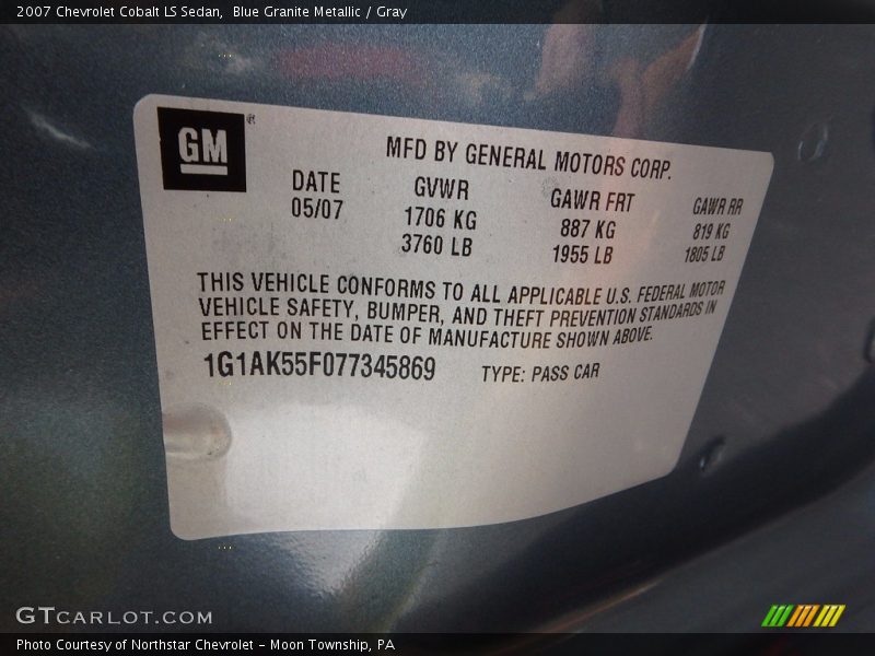 Blue Granite Metallic / Gray 2007 Chevrolet Cobalt LS Sedan