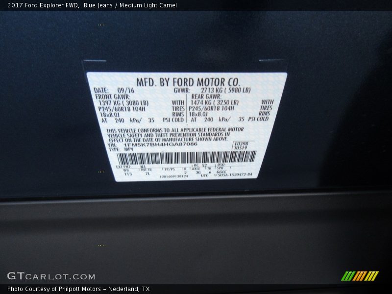 Blue Jeans / Medium Light Camel 2017 Ford Explorer FWD