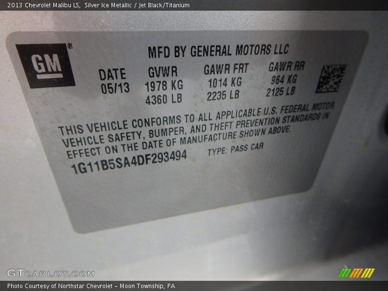Silver Ice Metallic / Jet Black/Titanium 2013 Chevrolet Malibu LS
