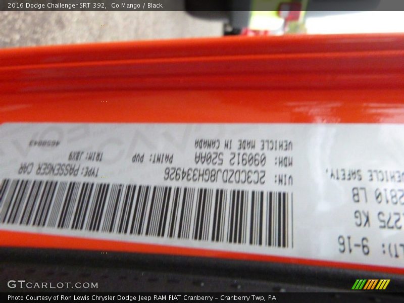2016 Challenger SRT 392 Go Mango Color Code PVP