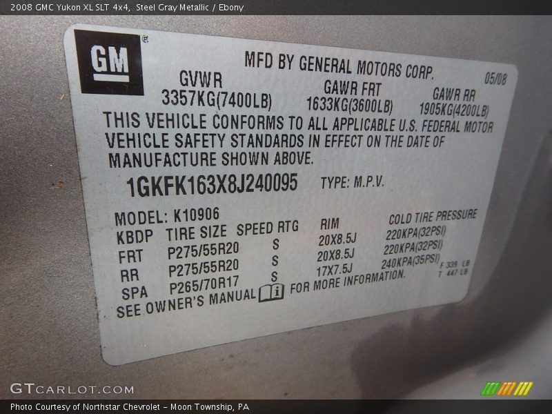 Steel Gray Metallic / Ebony 2008 GMC Yukon XL SLT 4x4