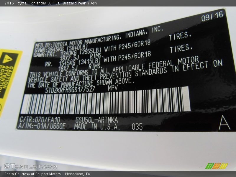 Blizzard Pearl / Ash 2016 Toyota Highlander LE Plus