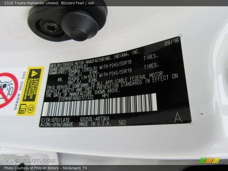 Blizzard Pearl / Ash 2016 Toyota Highlander Limited