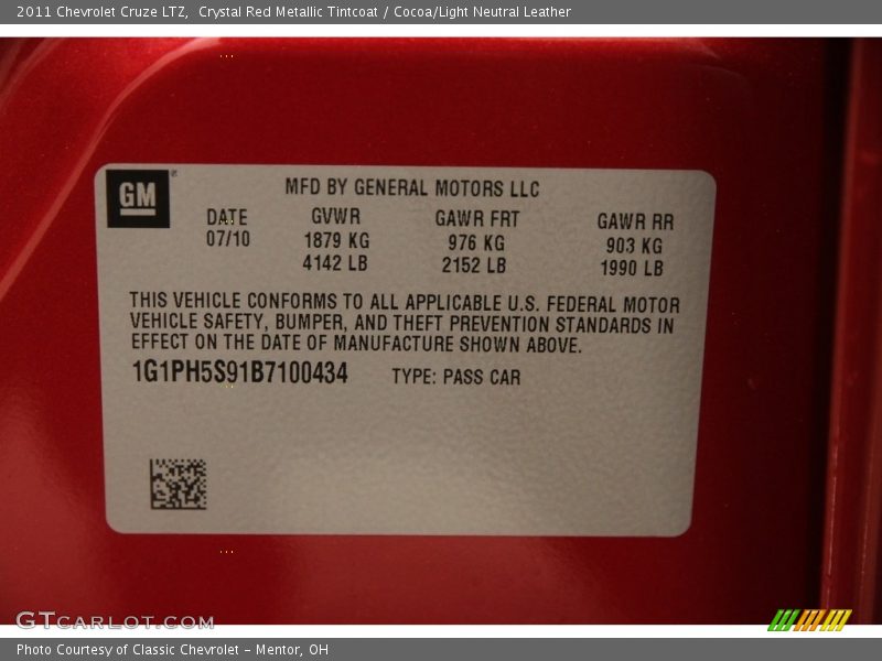 Crystal Red Metallic Tintcoat / Cocoa/Light Neutral Leather 2011 Chevrolet Cruze LTZ