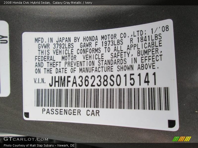 Galaxy Gray Metallic / Ivory 2008 Honda Civic Hybrid Sedan