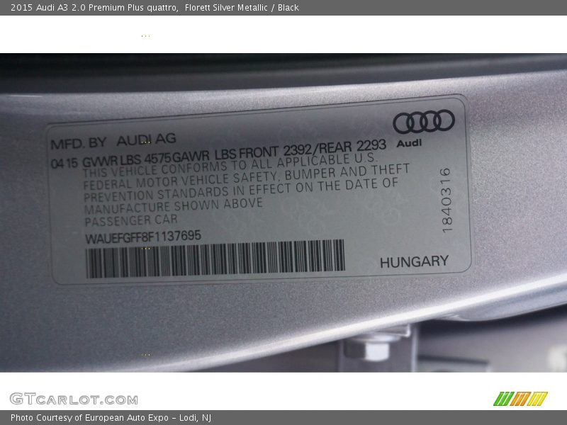 Florett Silver Metallic / Black 2015 Audi A3 2.0 Premium Plus quattro