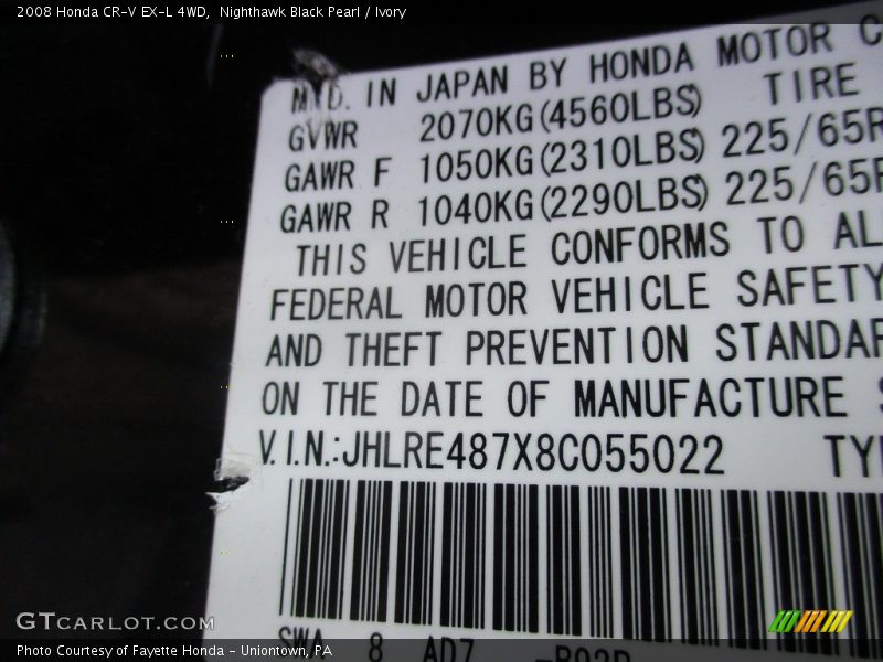 Nighthawk Black Pearl / Ivory 2008 Honda CR-V EX-L 4WD
