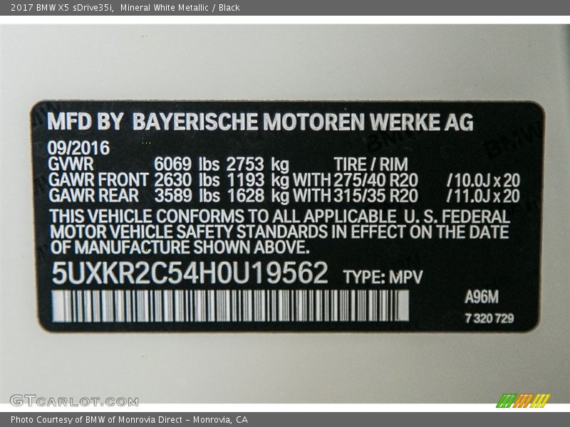 Mineral White Metallic / Black 2017 BMW X5 sDrive35i