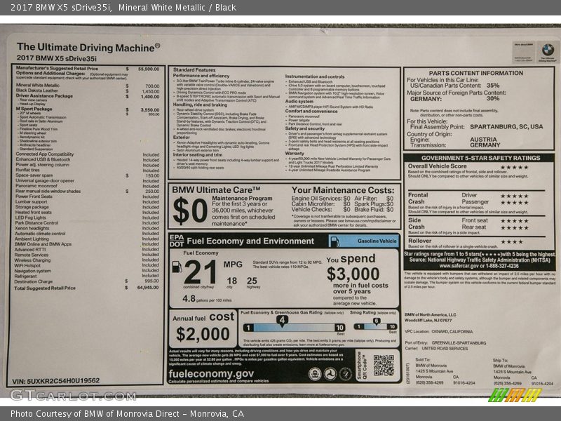 Mineral White Metallic / Black 2017 BMW X5 sDrive35i