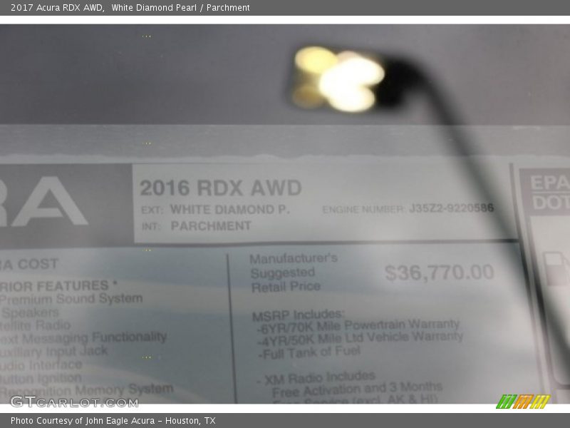  2017 RDX AWD Window Sticker