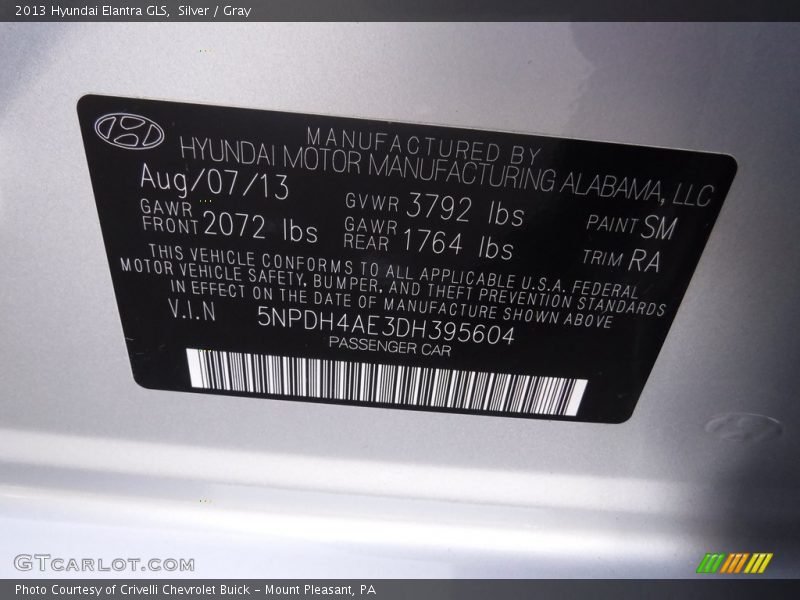 Silver / Gray 2013 Hyundai Elantra GLS