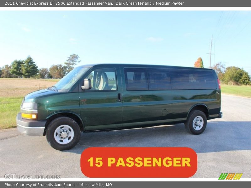 Dark Green Metallic / Medium Pewter 2011 Chevrolet Express LT 3500 Extended Passenger Van