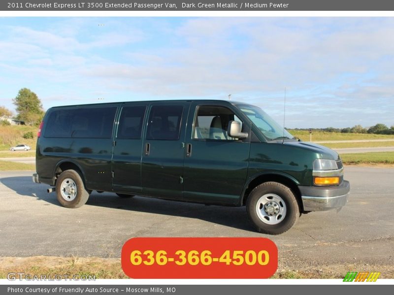 Dark Green Metallic / Medium Pewter 2011 Chevrolet Express LT 3500 Extended Passenger Van