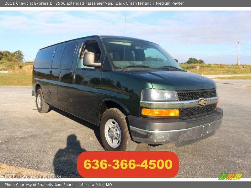 Dark Green Metallic / Medium Pewter 2011 Chevrolet Express LT 3500 Extended Passenger Van