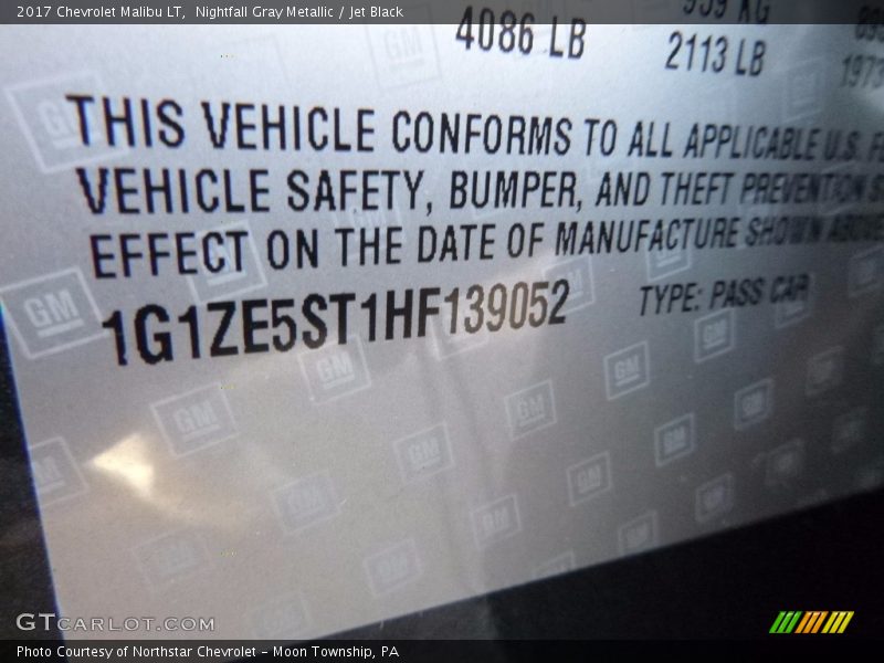Nightfall Gray Metallic / Jet Black 2017 Chevrolet Malibu LT