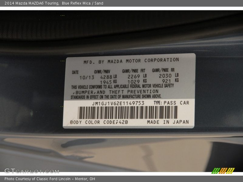 Blue Reflex Mica / Sand 2014 Mazda MAZDA6 Touring