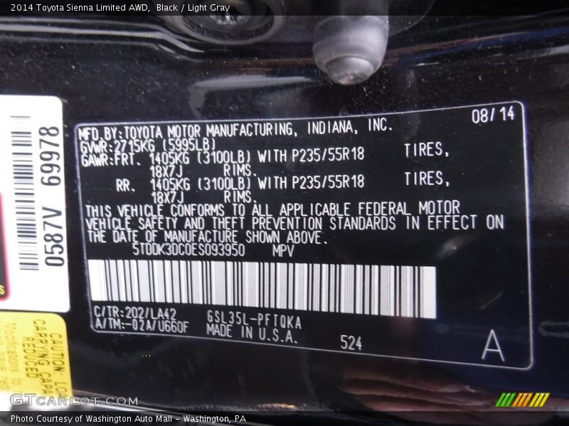 Black / Light Gray 2014 Toyota Sienna Limited AWD