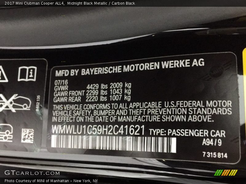 Midnight Black Metallic / Carbon Black 2017 Mini Clubman Cooper ALL4