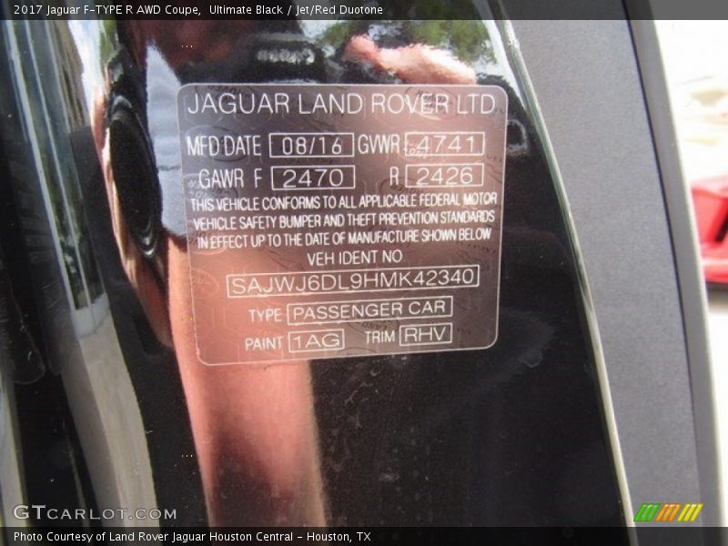 2017 F-TYPE R AWD Coupe Ultimate Black Color Code 1AG