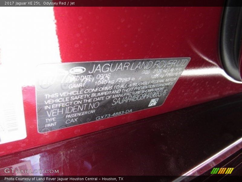 2017 XE 25t Odyssey Red Color Code CAX