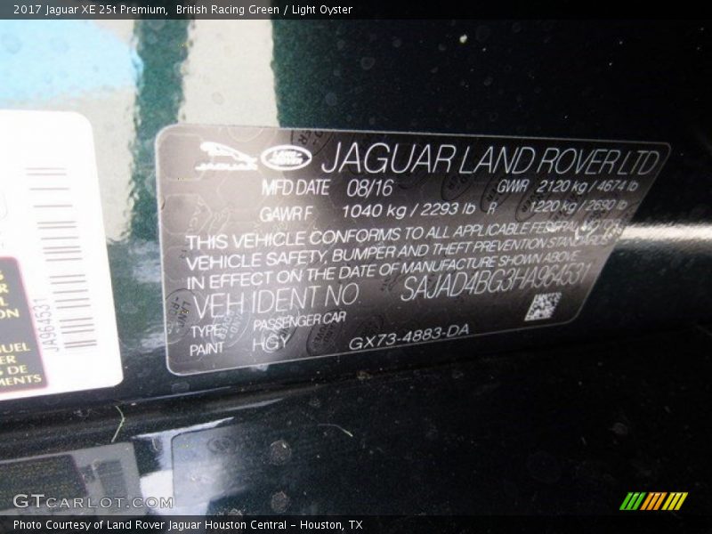 British Racing Green / Light Oyster 2017 Jaguar XE 25t Premium