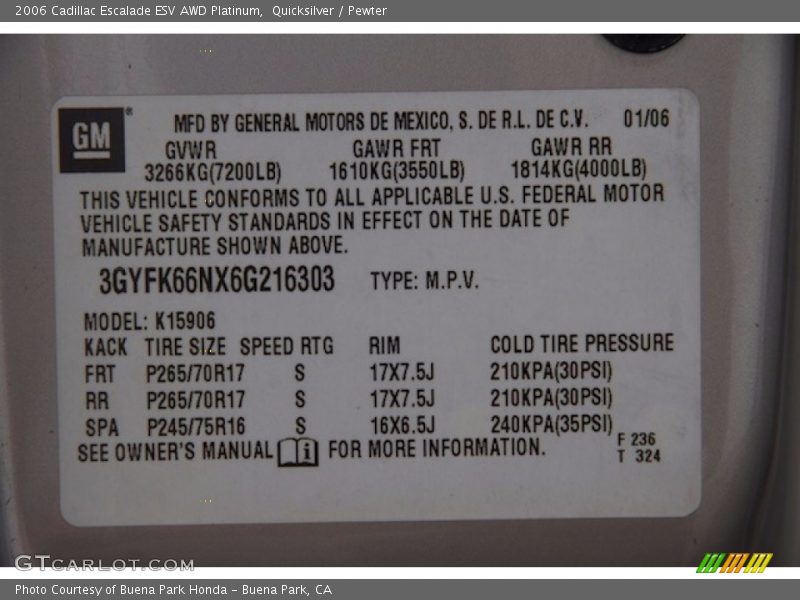 Quicksilver / Pewter 2006 Cadillac Escalade ESV AWD Platinum