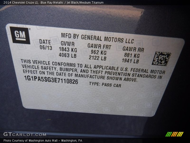 Blue Ray Metallic / Jet Black/Medium Titanium 2014 Chevrolet Cruze LS