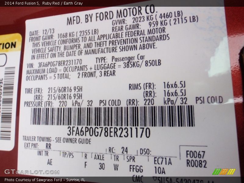 Ruby Red / Earth Gray 2014 Ford Fusion S