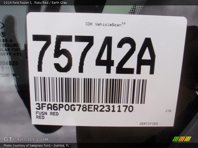 Ruby Red / Earth Gray 2014 Ford Fusion S