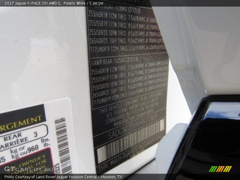 Polaris White / S Jet/Jet 2017 Jaguar F-PACE 35t AWD S