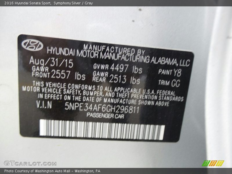 Symphony Silver / Gray 2016 Hyundai Sonata Sport