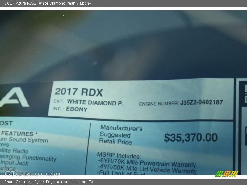 White Diamond Pearl / Ebony 2017 Acura RDX