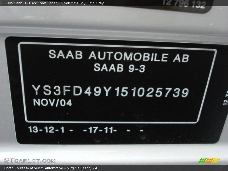 Silver Metallic / Slate Gray 2005 Saab 9-3 Arc Sport Sedan
