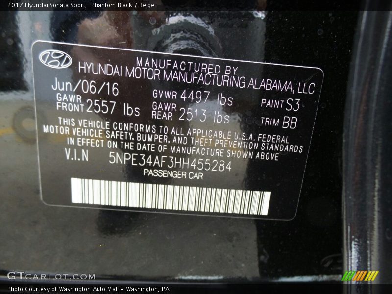 Phantom Black / Beige 2017 Hyundai Sonata Sport