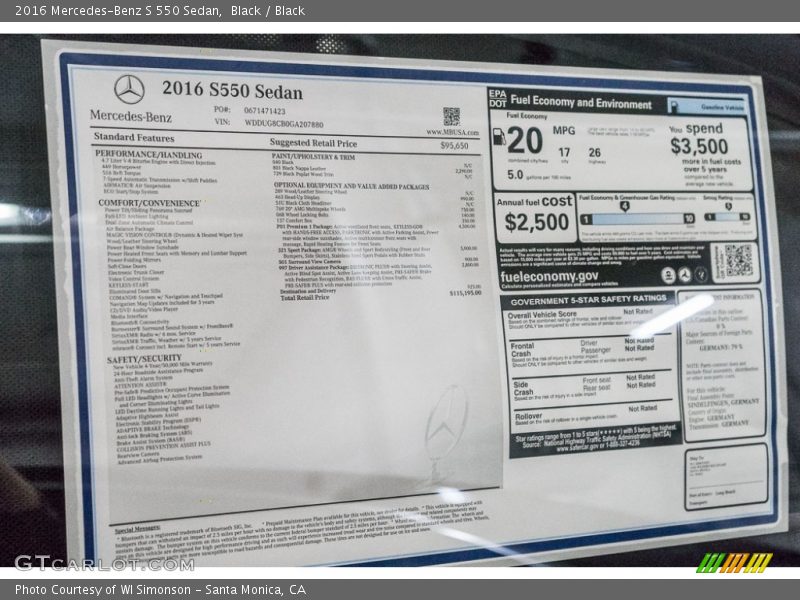 Black / Black 2016 Mercedes-Benz S 550 Sedan