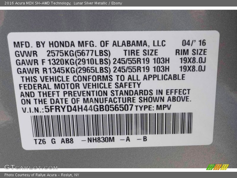 Lunar Silver Metallic / Ebony 2016 Acura MDX SH-AWD Technology