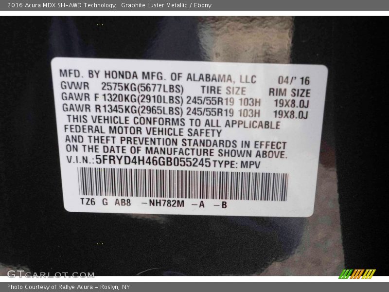 Graphite Luster Metallic / Ebony 2016 Acura MDX SH-AWD Technology