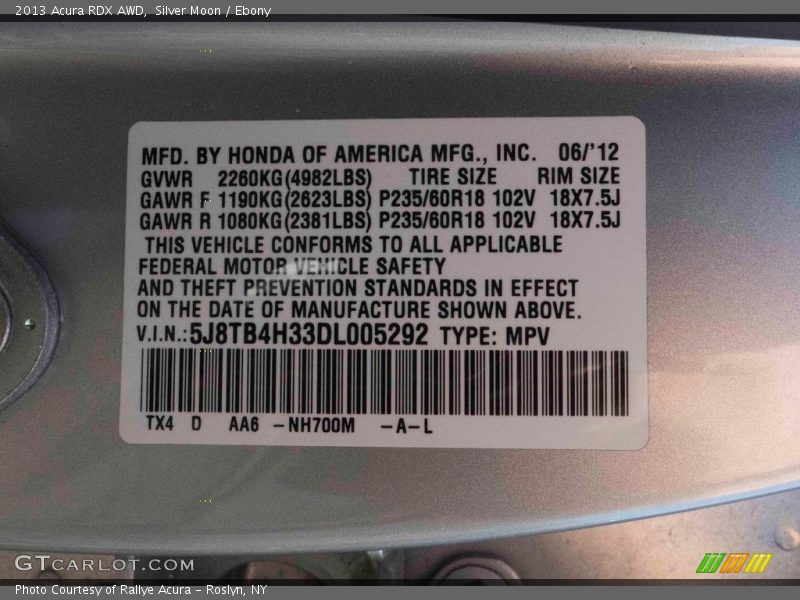 Silver Moon / Ebony 2013 Acura RDX AWD